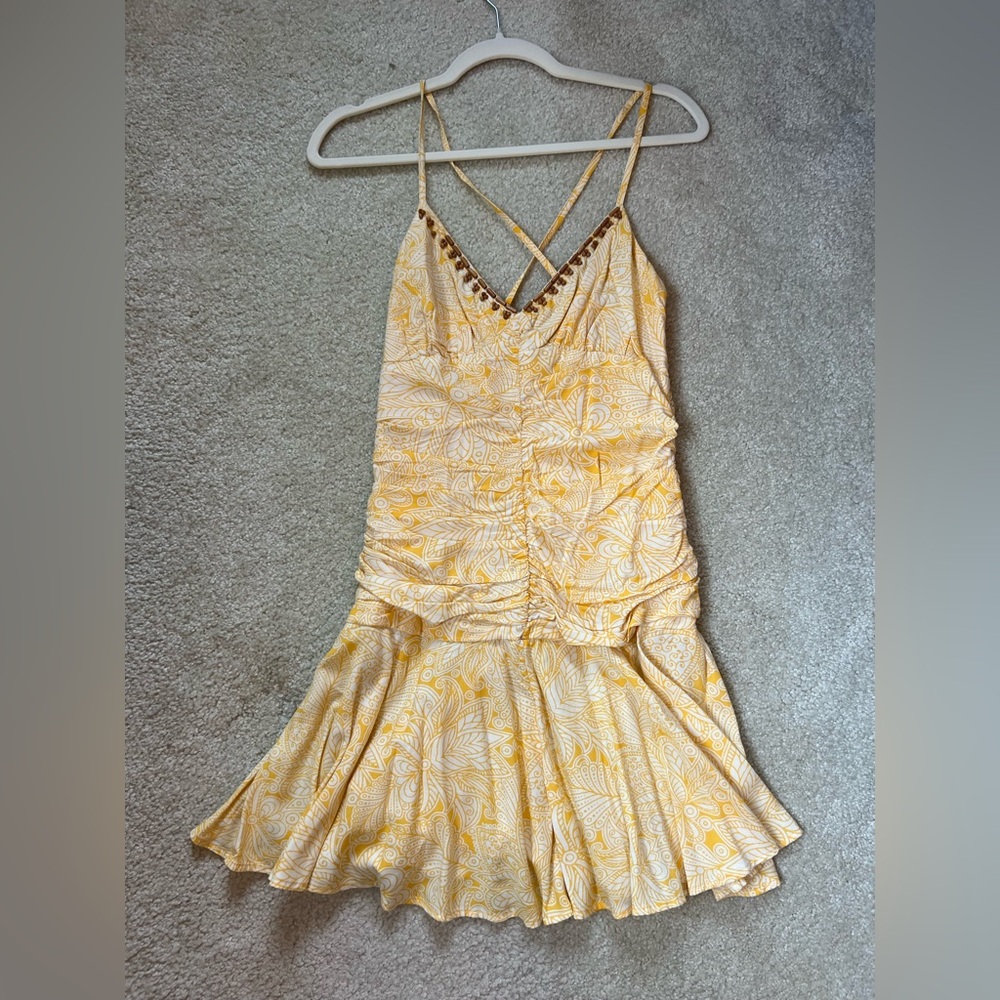 Zara Yellow Beaded Mini Sundress, Size Medium